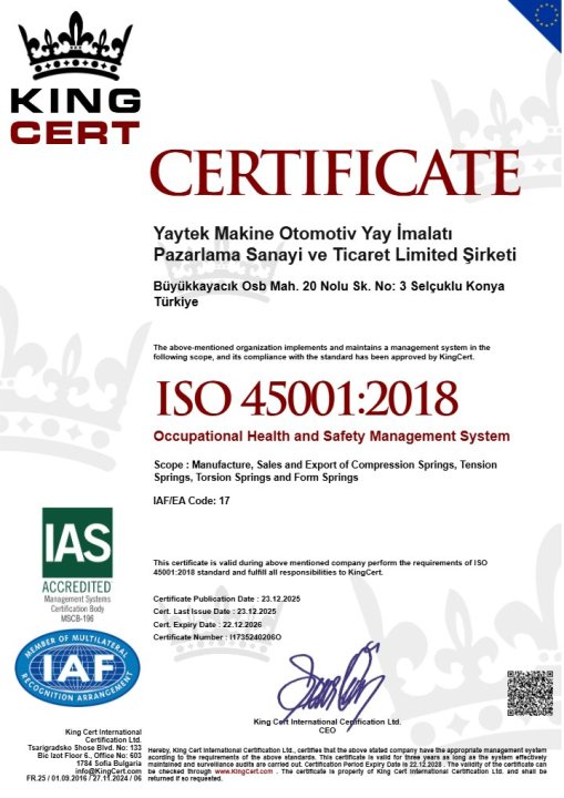 ISO 45001:2018 certificate