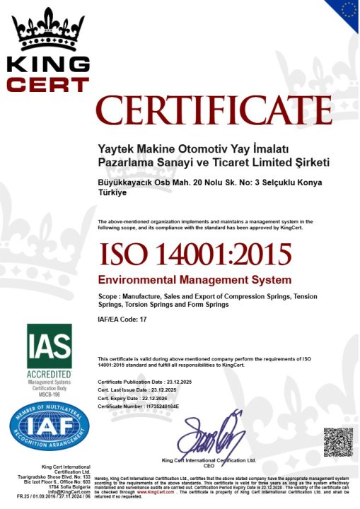 ISO 14001:2015 certificate